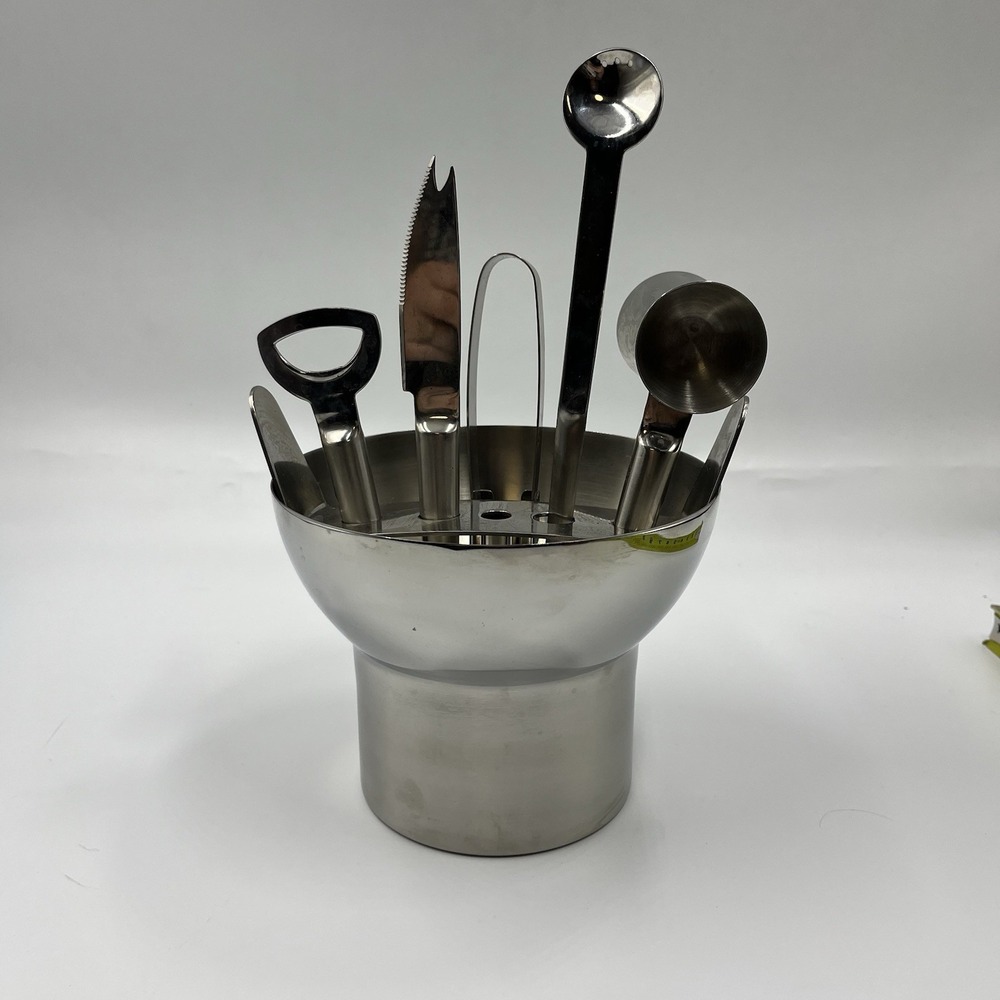 Crate‎ & Barrel Bar Tool Set Stainless Steel With Ice Bucket